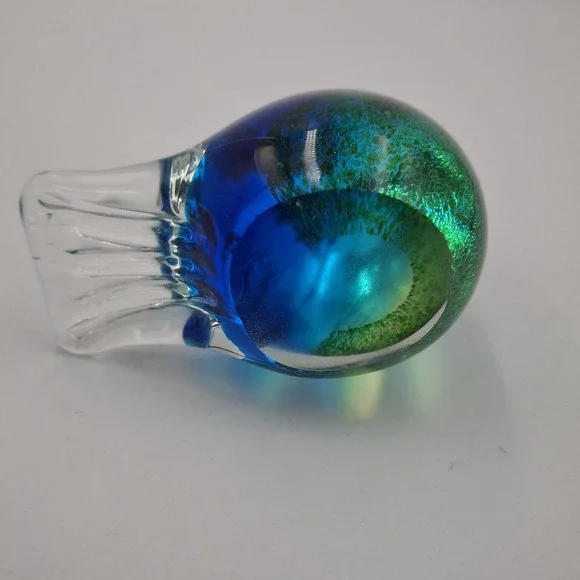 VTG Cobalt Blue Green Art Glass Bird Paperweight Figurine Hand Blown Solid 3" - Picture 8 of 12